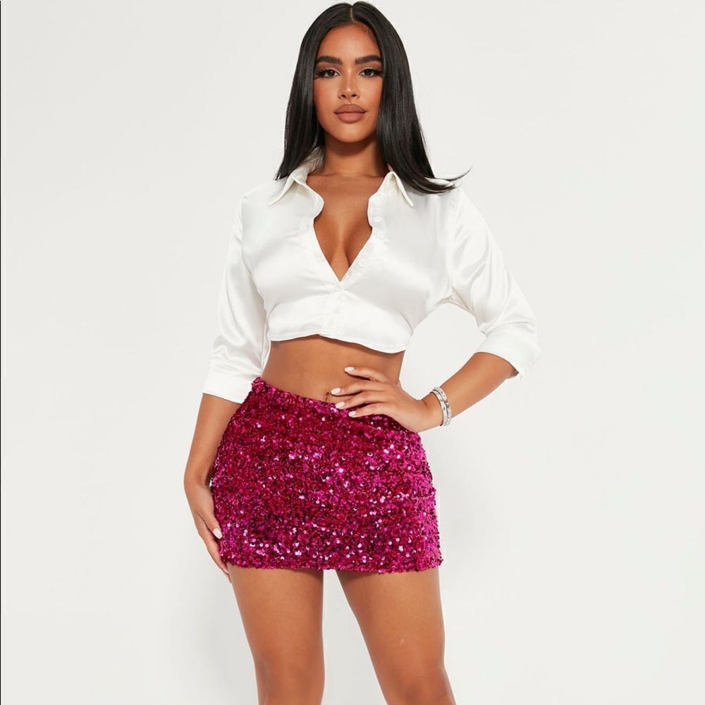 NWT Fashion Nova Sequin Mini Skirt - Fuchsia -Size 1X